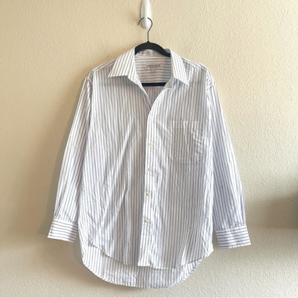 Givenchy White Dress Shirt with Thin Navy Pinstripes